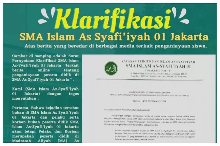 Kasus Penganiayaan Siswa di Tebet, SMA Islam As Syafi'iyah 01 Jelaskan Fakta